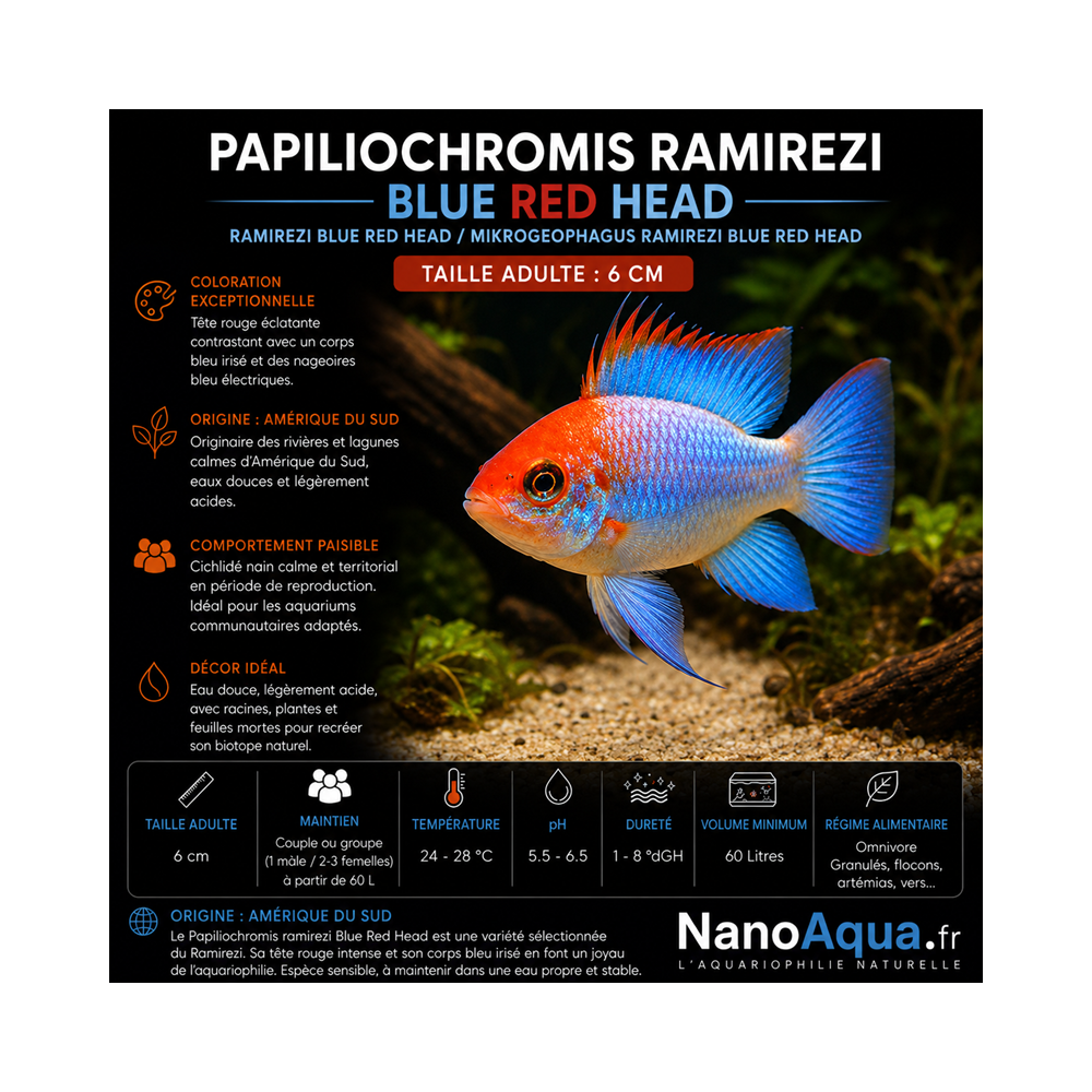 PAPILIOCHROMIS RAMIREZI BLUE RED HEAD / RAMIREZI BLUE RED HEAD / MIKROGEOPHAGUS RAMIREZI BLUE RED HEAD