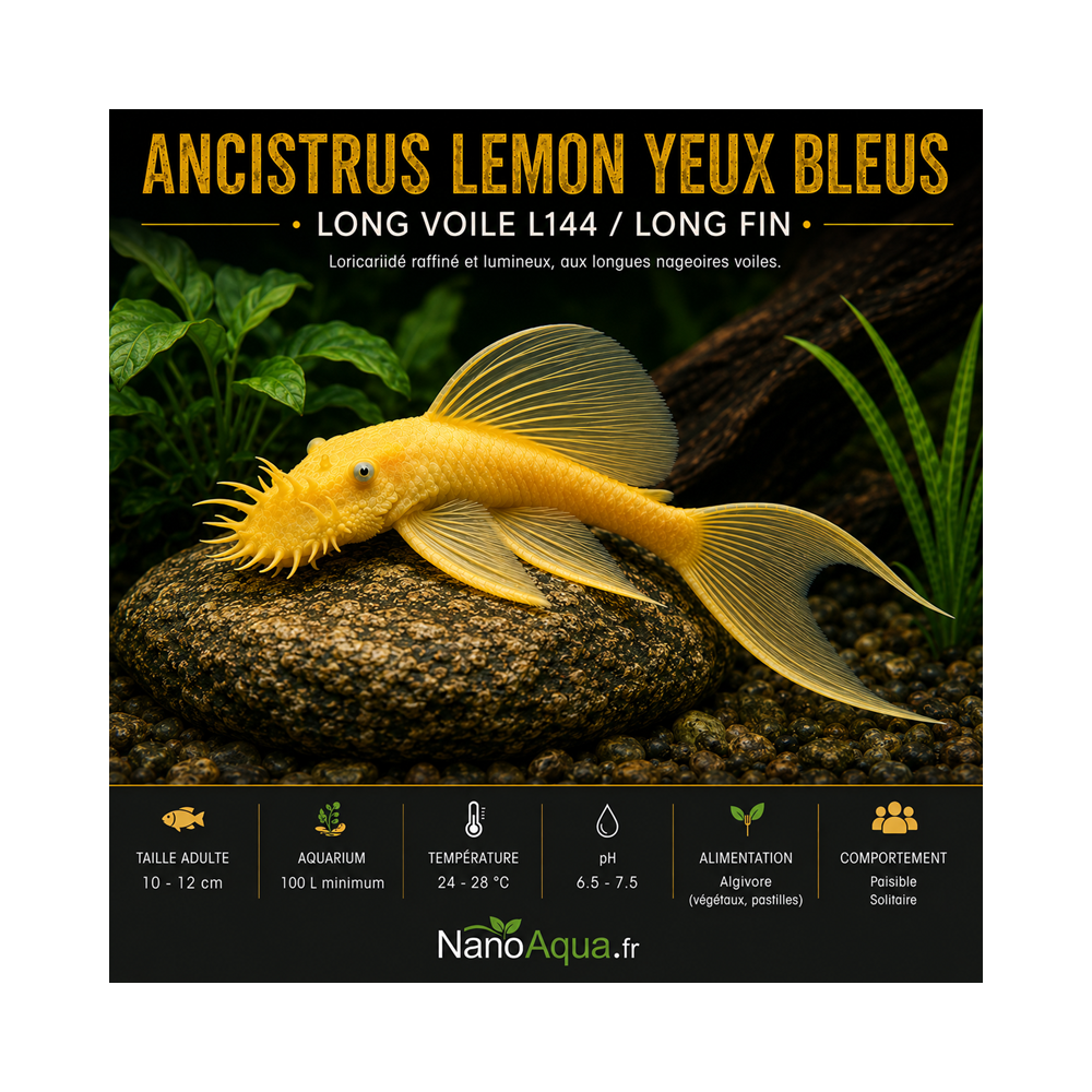 ANCISTRUS LEMON YEUX BLEUS LONG VOILE  L144  / LONG FIN